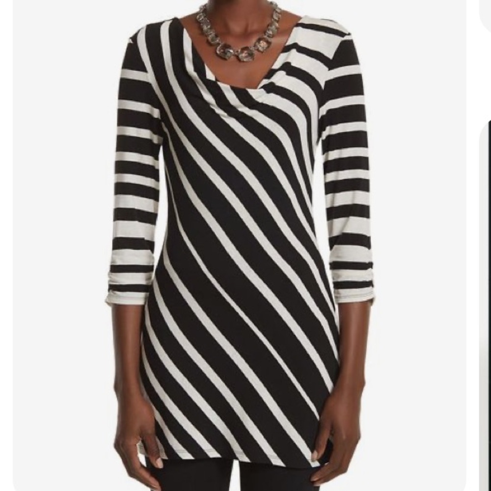 WHBM DRAPE NECK DIAGONAL STRIPE TUNIC